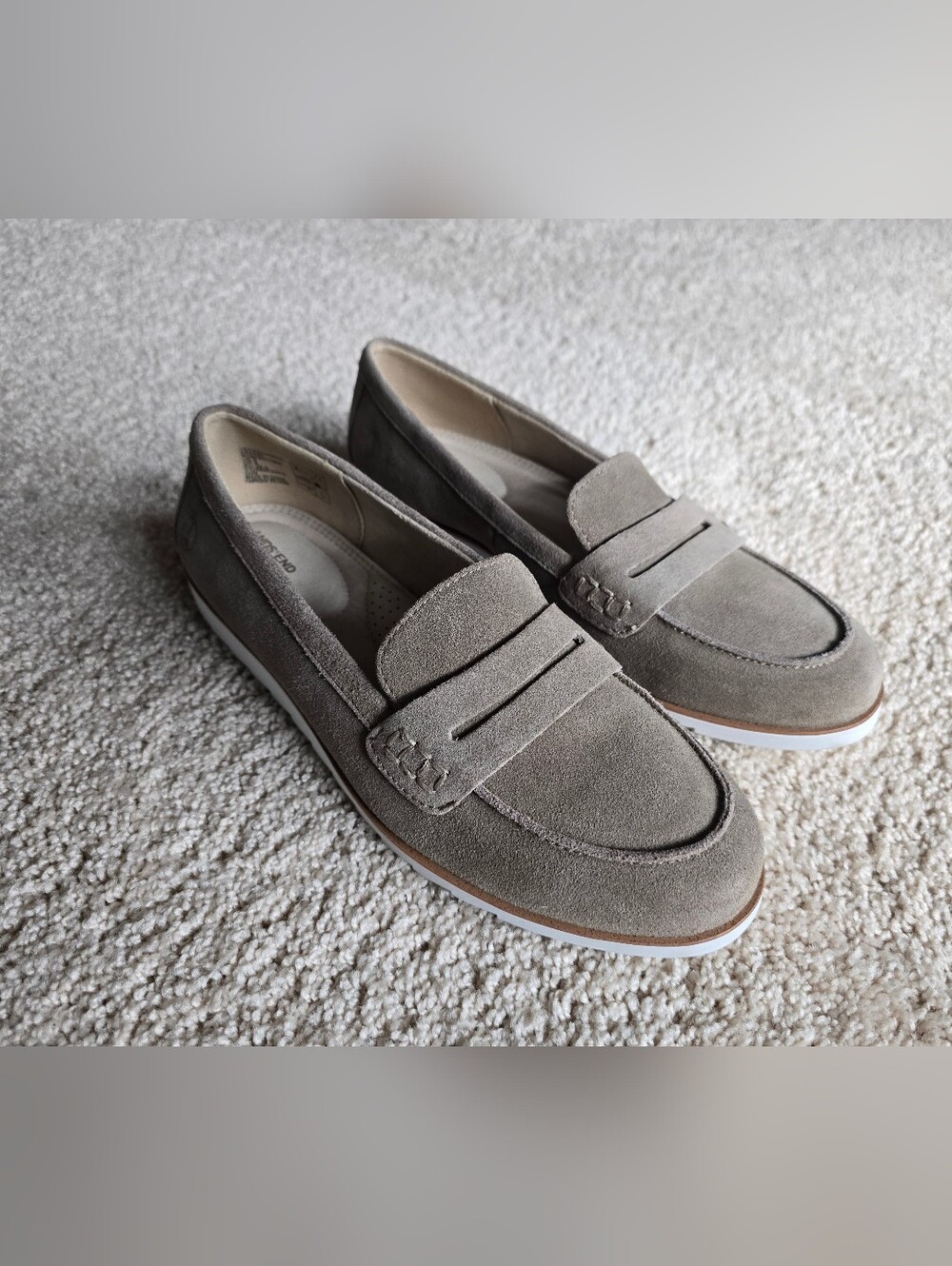 LANDS END taupe Beige Size 8 Comfort Lug Sole Womens Suede Slip On Loafer Shoes